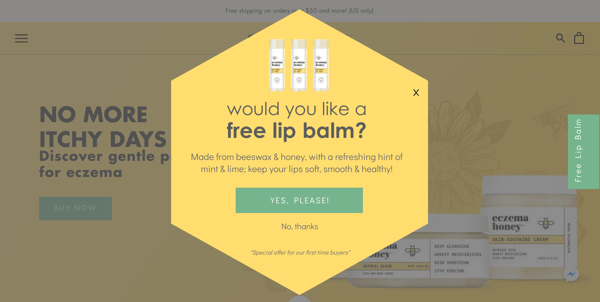 Intro Screen Eczema Honey email pop-up